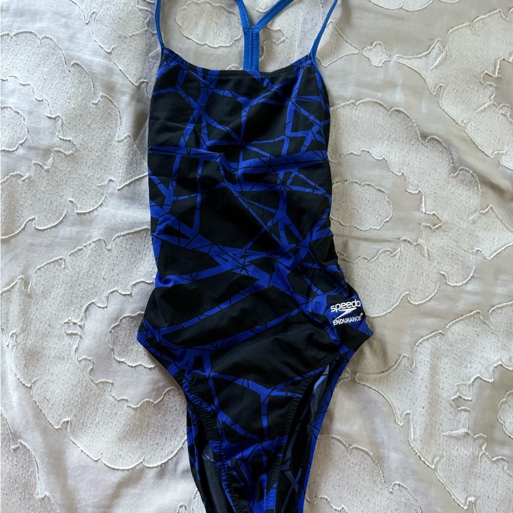 Speedo Blue and Black Pattern Swimsuit Size 28
